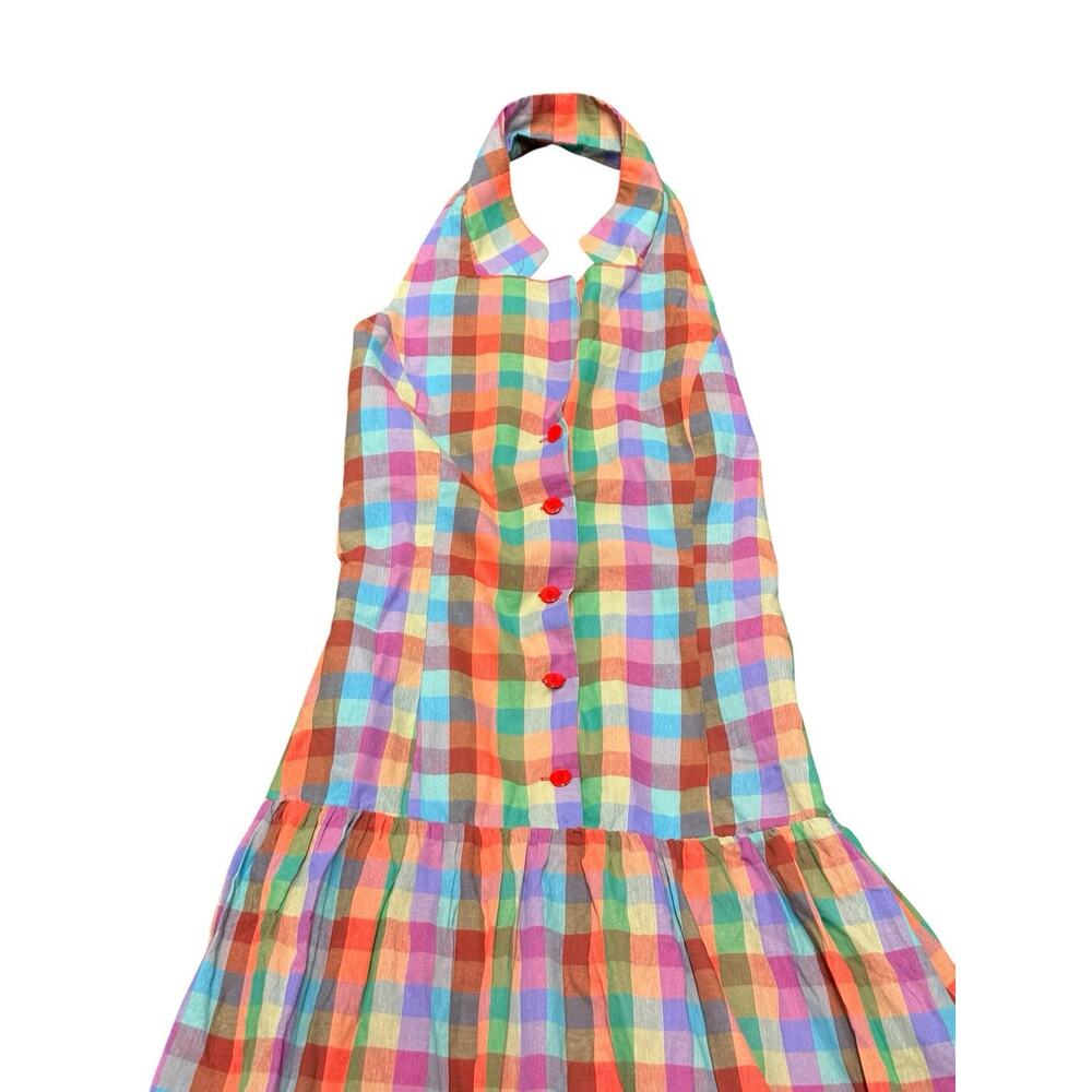 NWT Lisa Says Gah Vaughn Midi Dress Colorburst Plaid Halter Smocked Back L - Picture 8 of 11